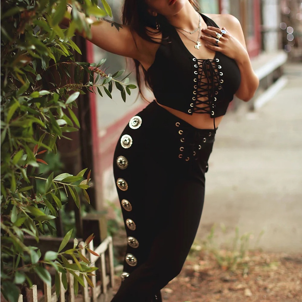Chic Black Lace-Up Flare Jumpsuit